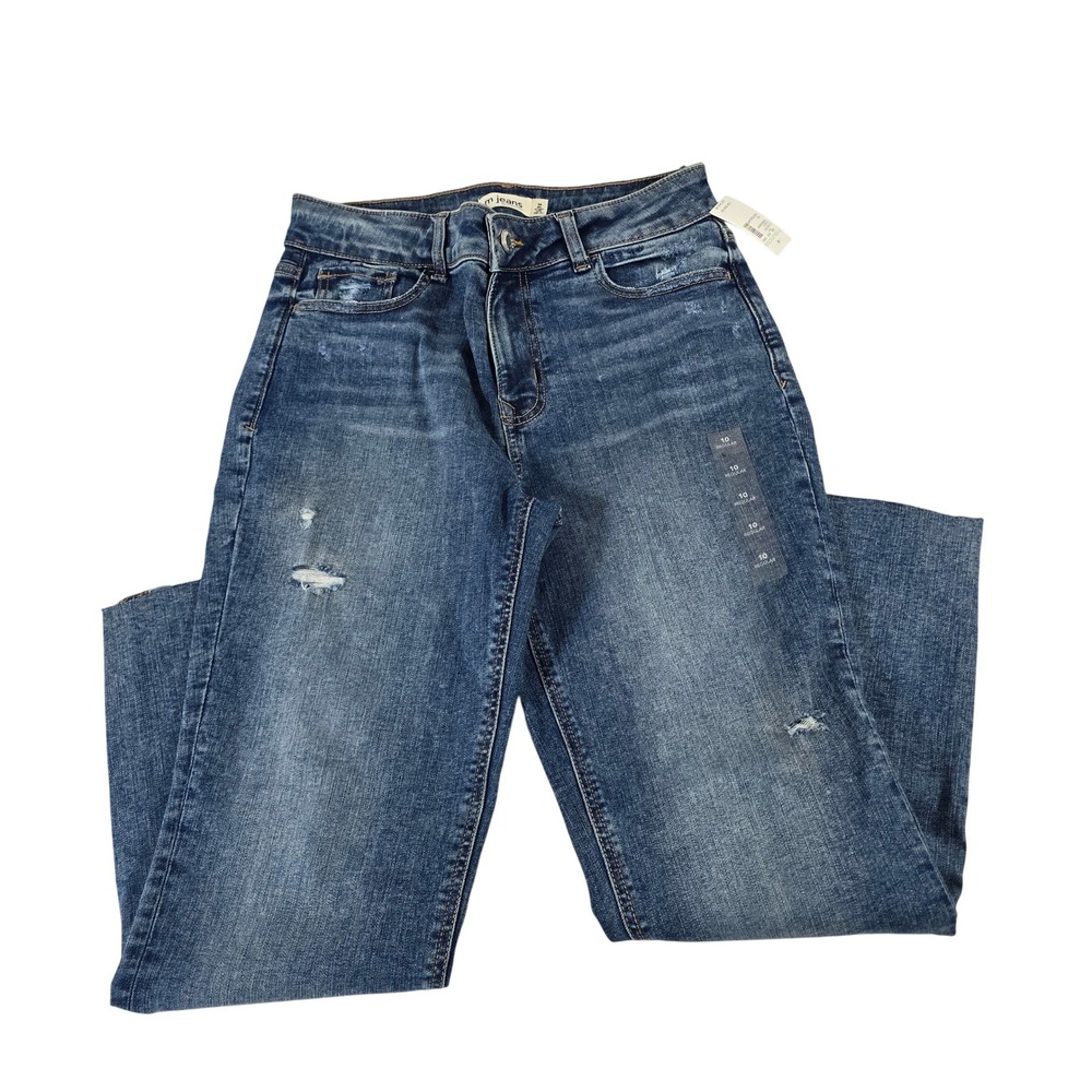 Maurices M Jeans Womens 10 Regular Slim Straight Ankle High Rise Distressed Blue